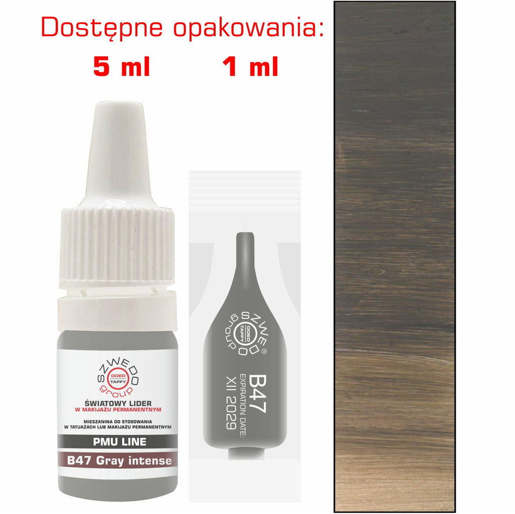 B47 Gray intense – Neutralny szary pigment do makijażu permanentnego brwi