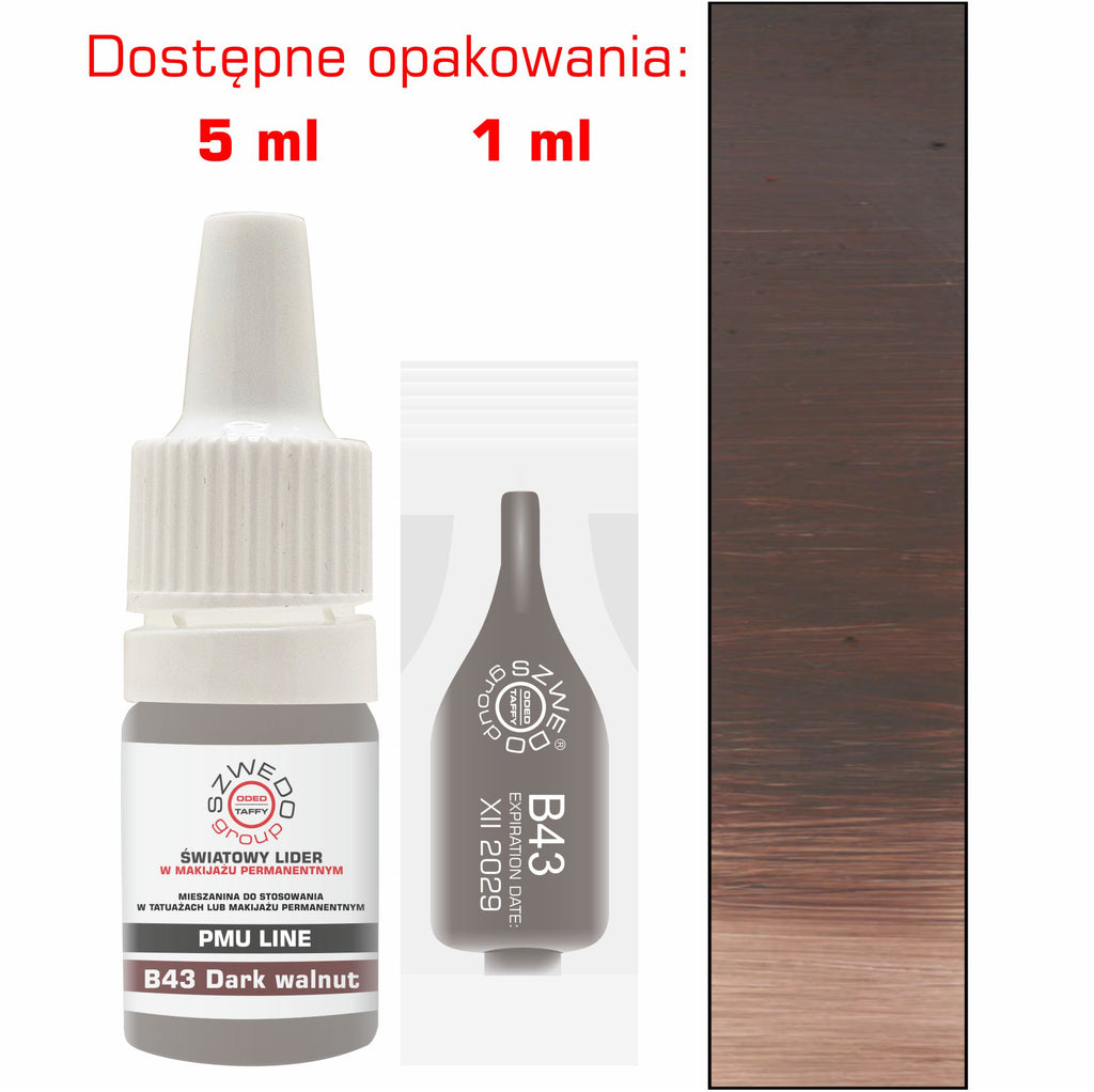 B43 Dark walnut – Chłodny, głęboki brąz do makijażu permanentnego brwi