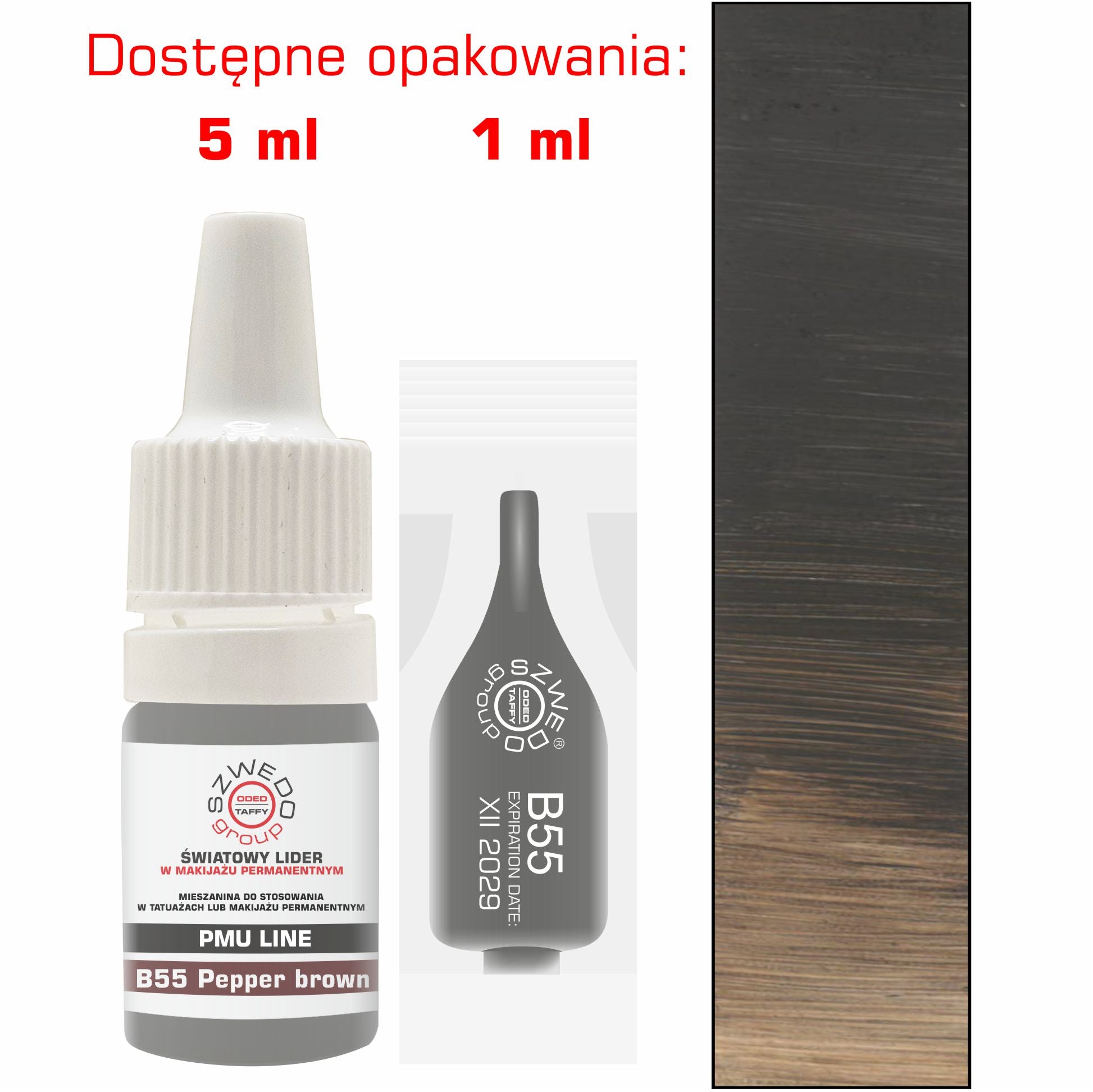 B55 Pepper brown – chłodna głęboka czerń do makijażu permanentnego brwi i kresek